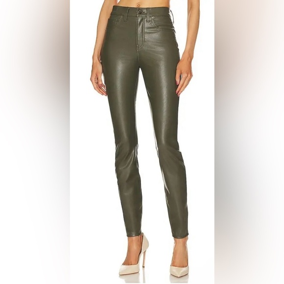 New! Veronica Beard Debbie Skinny Faux Leather Jeans in Loden Olive Green 🌿sz 26 - Picture 3 of 16